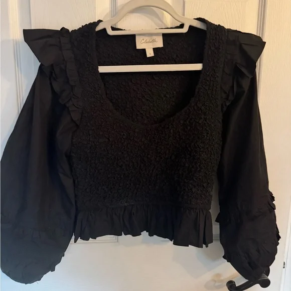 Black Ruffled Women's Top - Picture 1 of 4